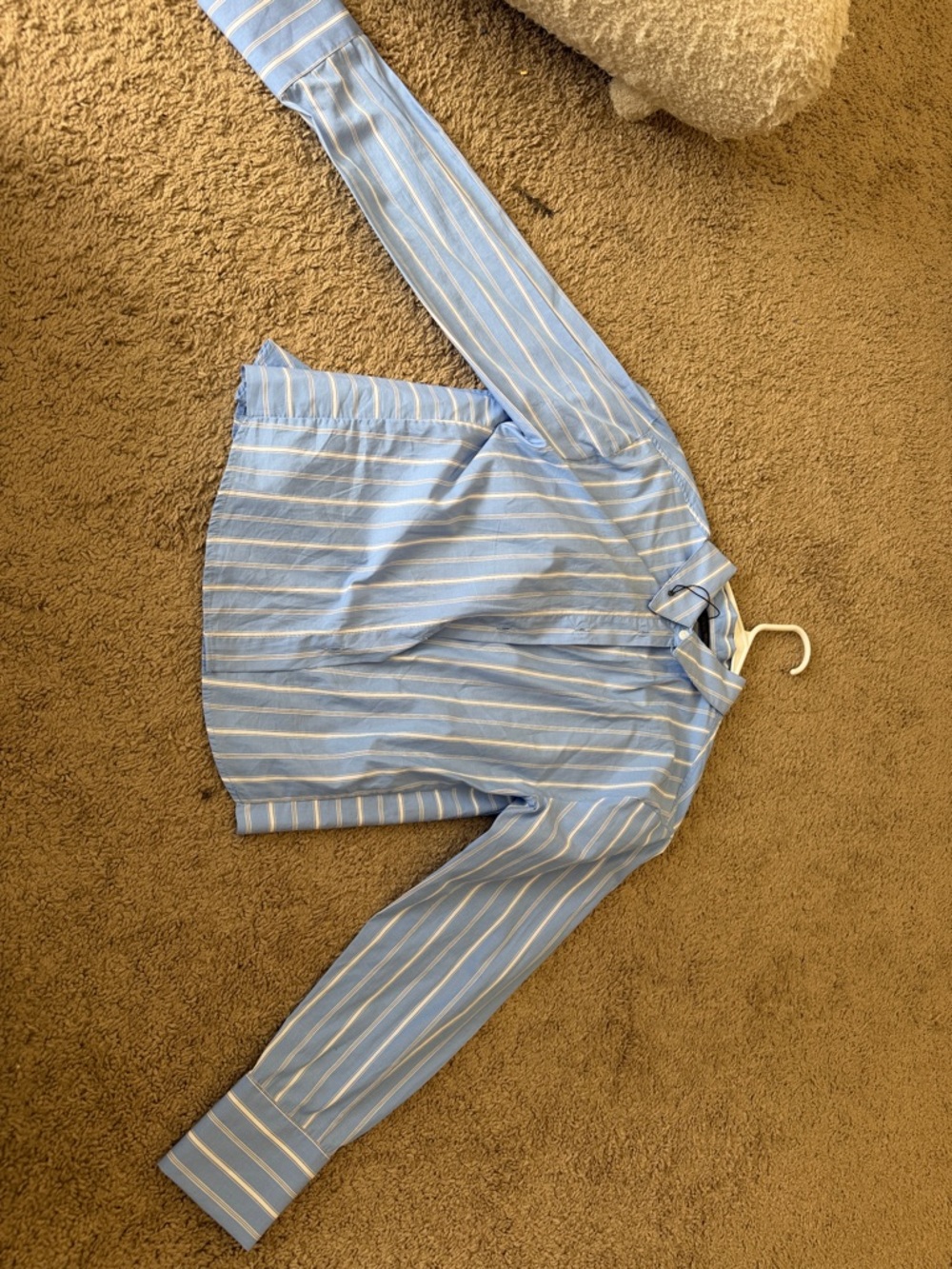 Zara Light Blue and White Striped Button-Down Shirt